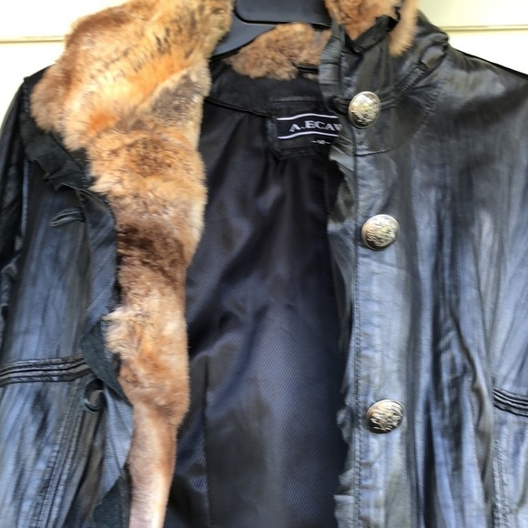 A. ECAW French Design Leather/Fur Coat Jacket Size Medium - Picture 12 of 17